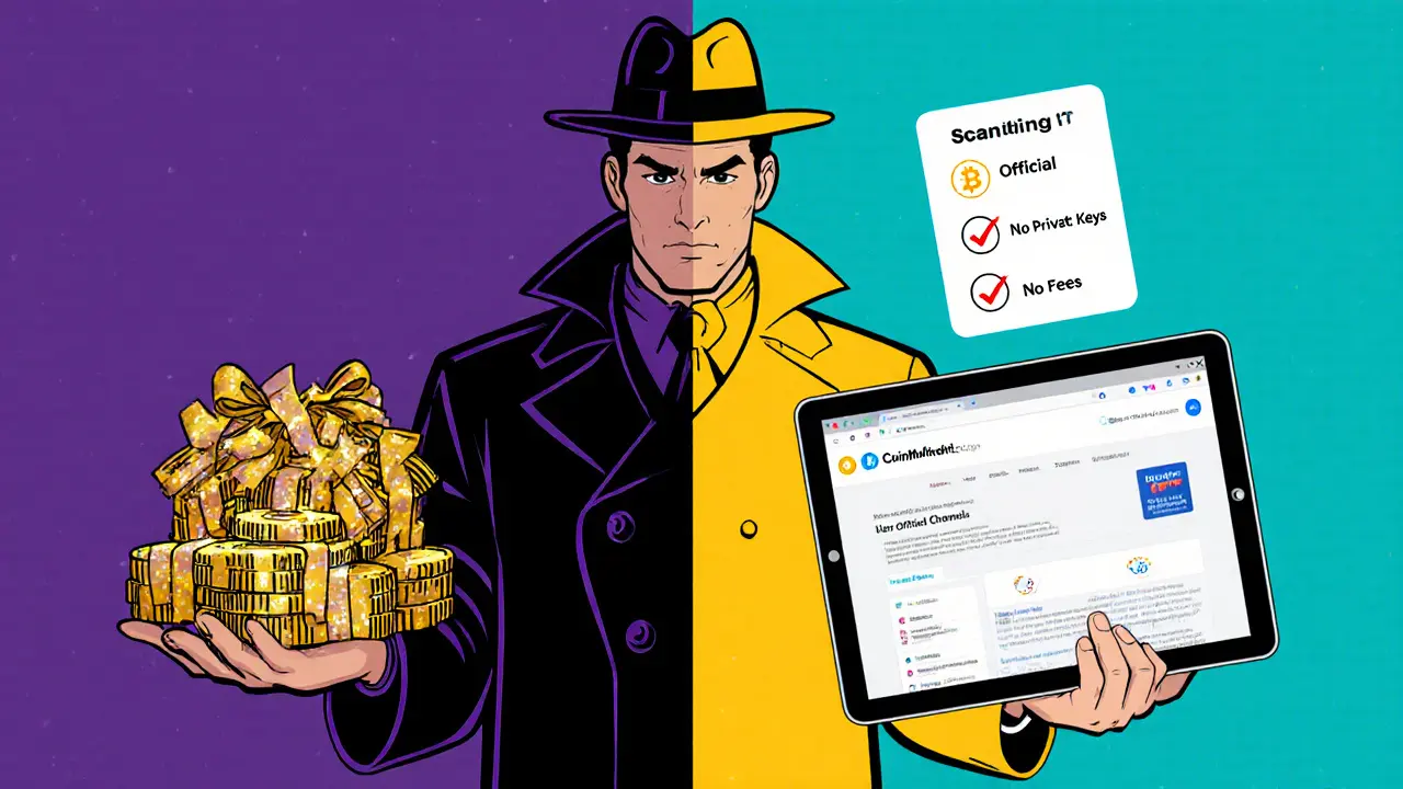 User comparing shady fake token offer with official website, highlighting scam warnings.