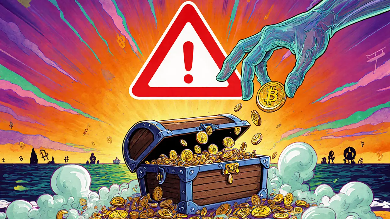 Open treasure chest spilling coins with a translucent hand releasing one.