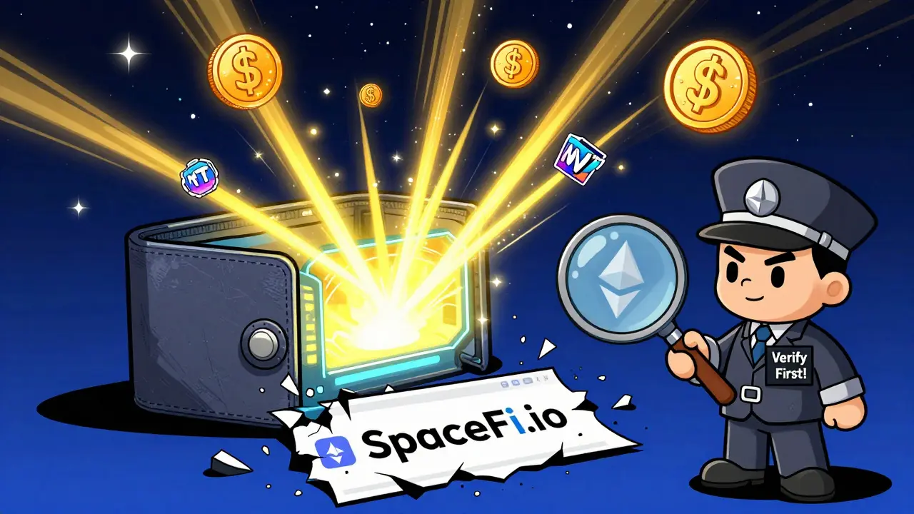 Wallet connected to zkSync portal as fake SpaceFi website crumbles into dust