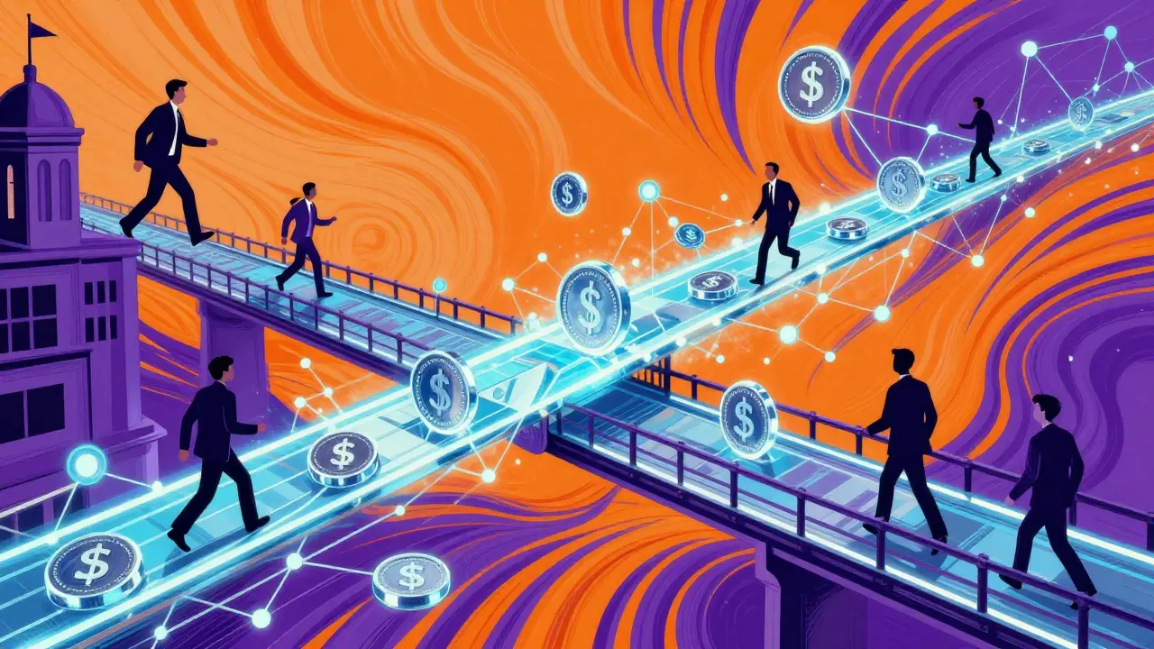 Flow of digital tokens through a network bridge