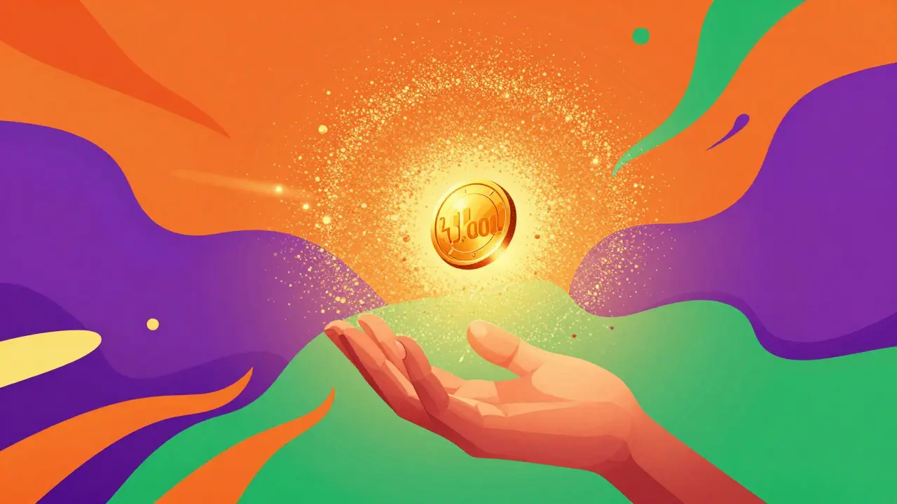 Abstract illustration showing a single token amidst a cloud of data particles