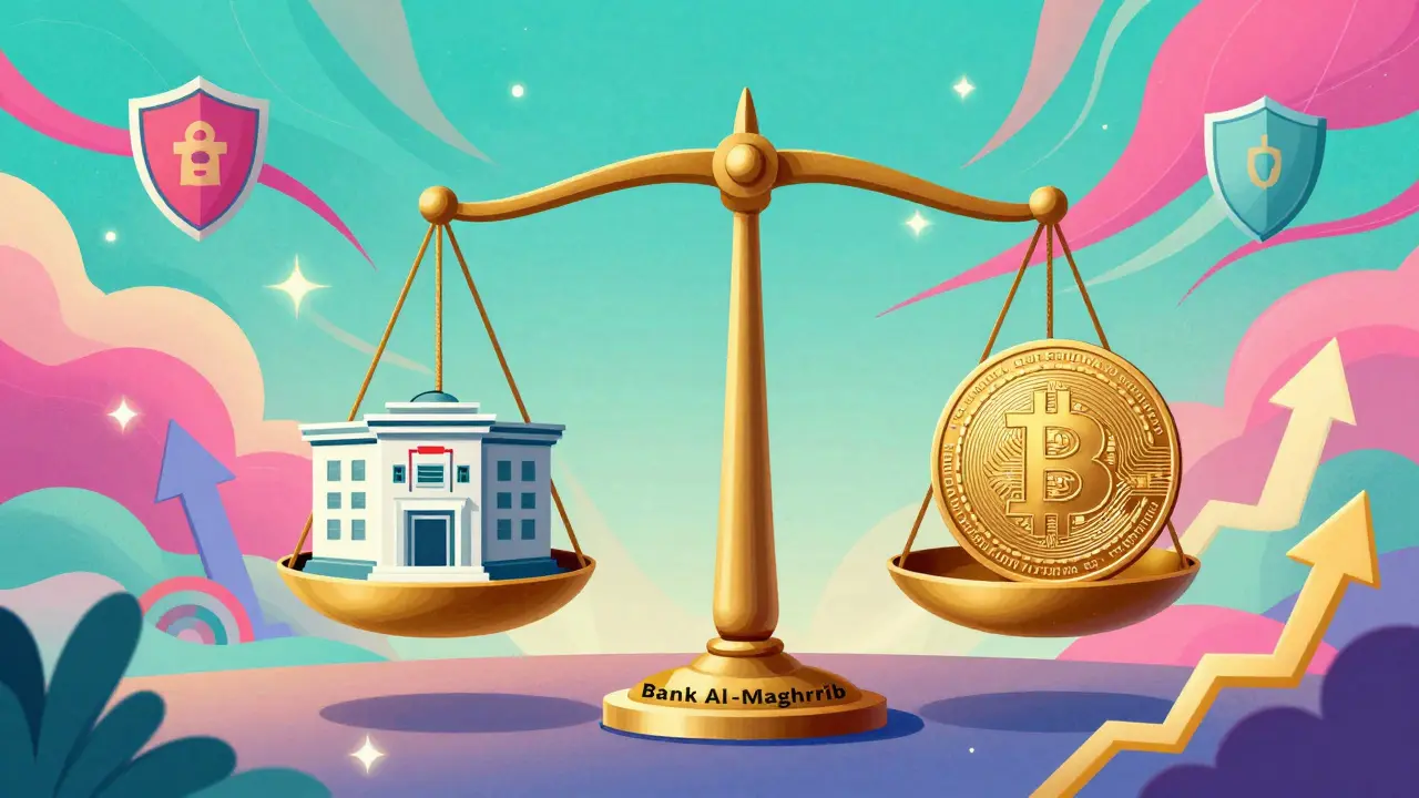 Balanced scale showing regulated crypto and CBDC in psychedelic art