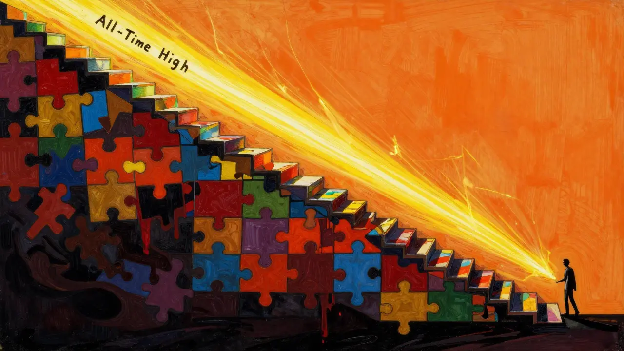 Peter Max illustration of a colorful spiral showing TBCC price crash