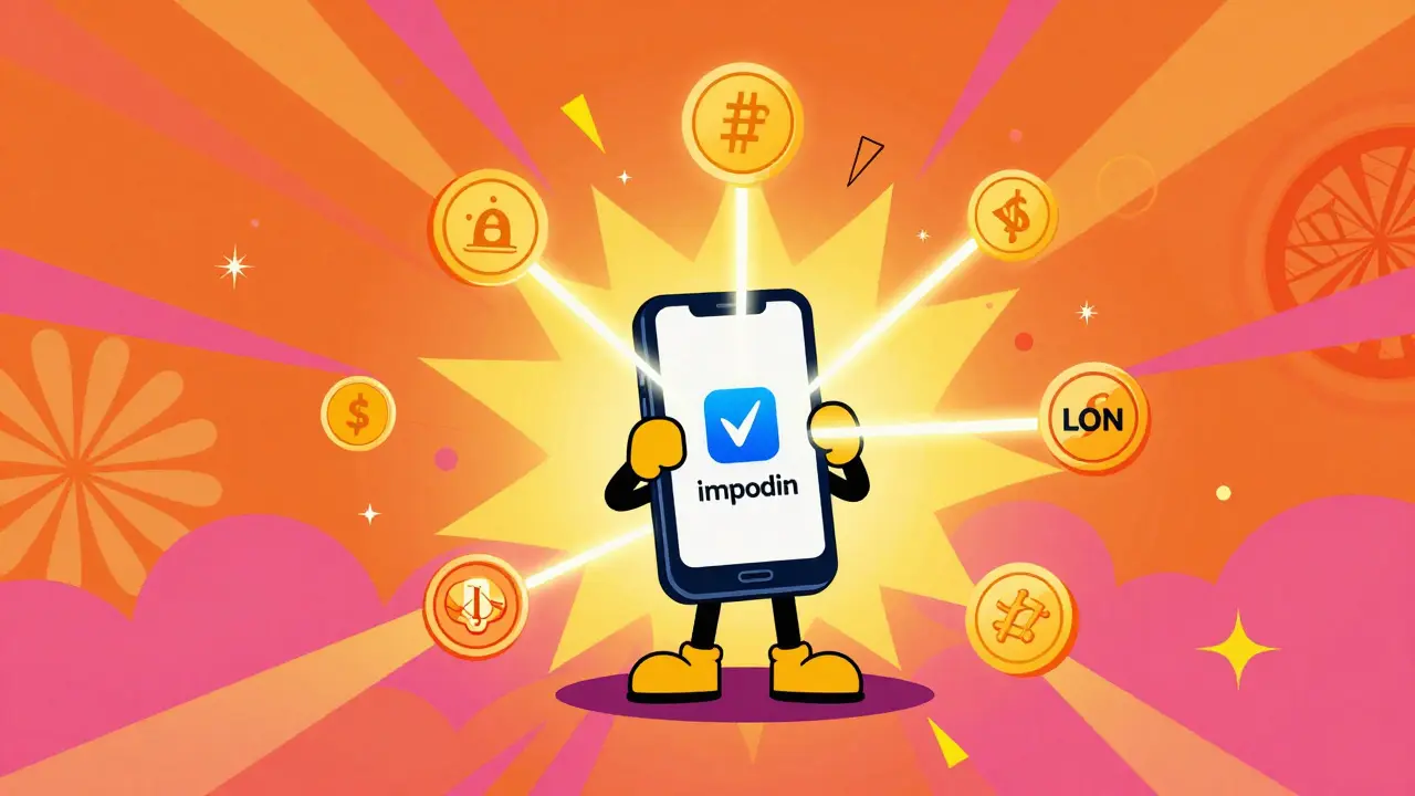 Stylized illustration of a smartphone connecting users to crypto assets via the imToken wallet interface.