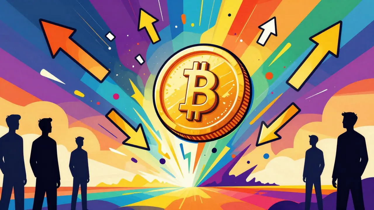 Vibrant Peter Max art depicting SN8 tokenomics and market volatility.
