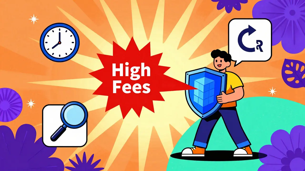 Colorful cartoon showing a user using Layer 2 shields and timing to save on crypto fees.