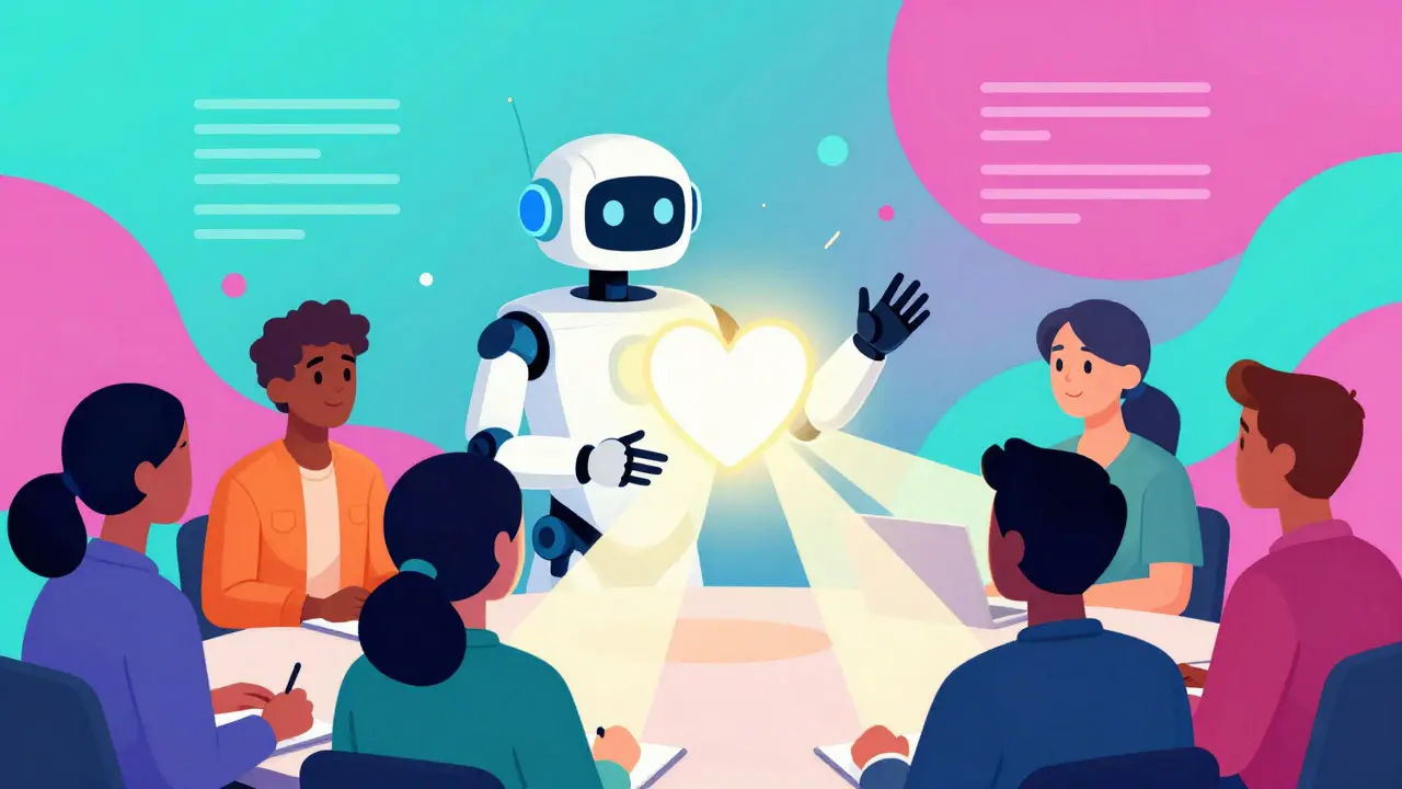 Colorful illustration of an empathetic AI agent helping customers proactively.