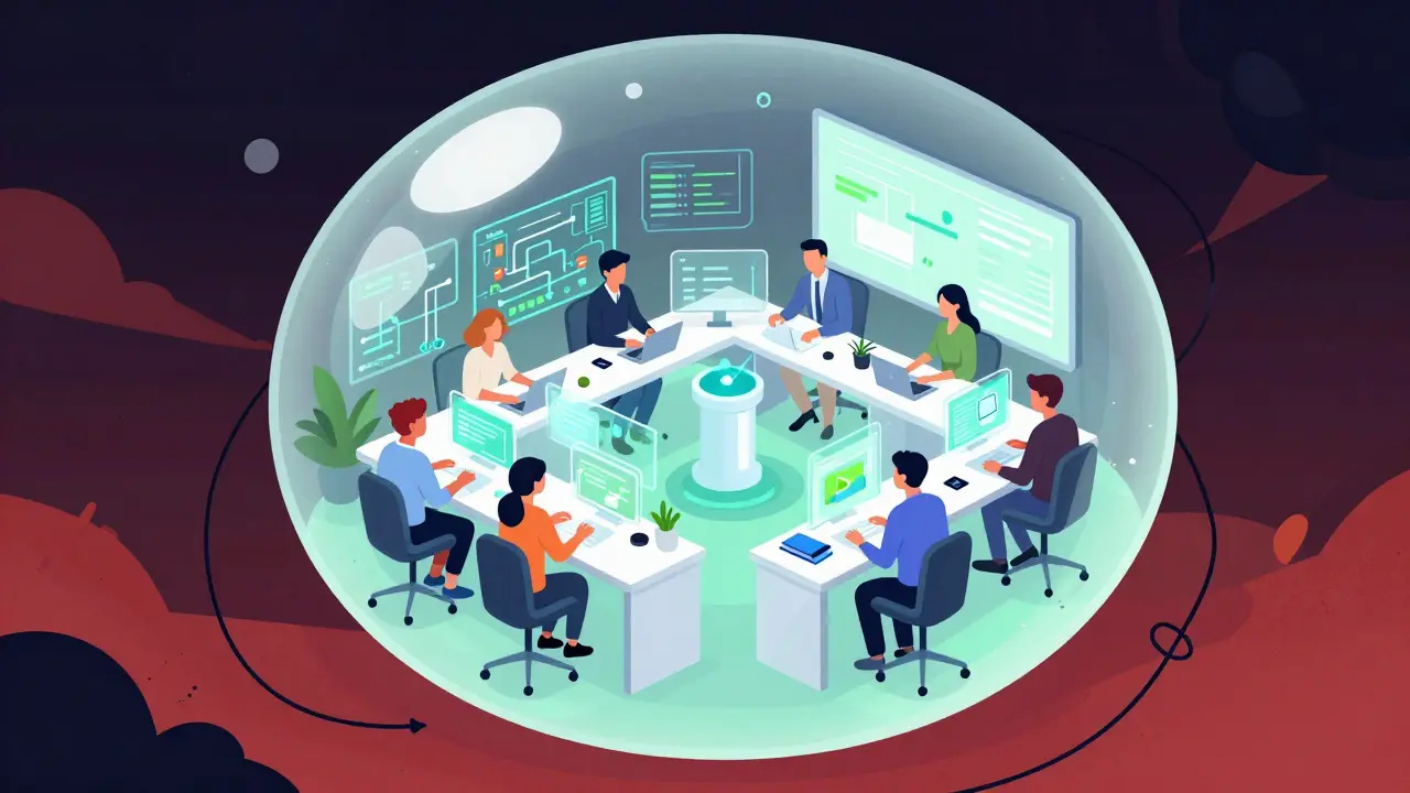 Fintech startup in a safe regulatory sandbox bubble, Peter Max style
