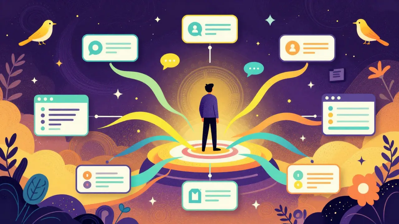 Psychedelic illustration of crypto hunting workflow with neon connections