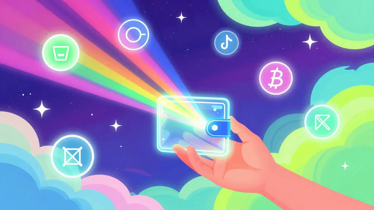 Vibrant illustration of a user holding a secure, glowing crypto wallet