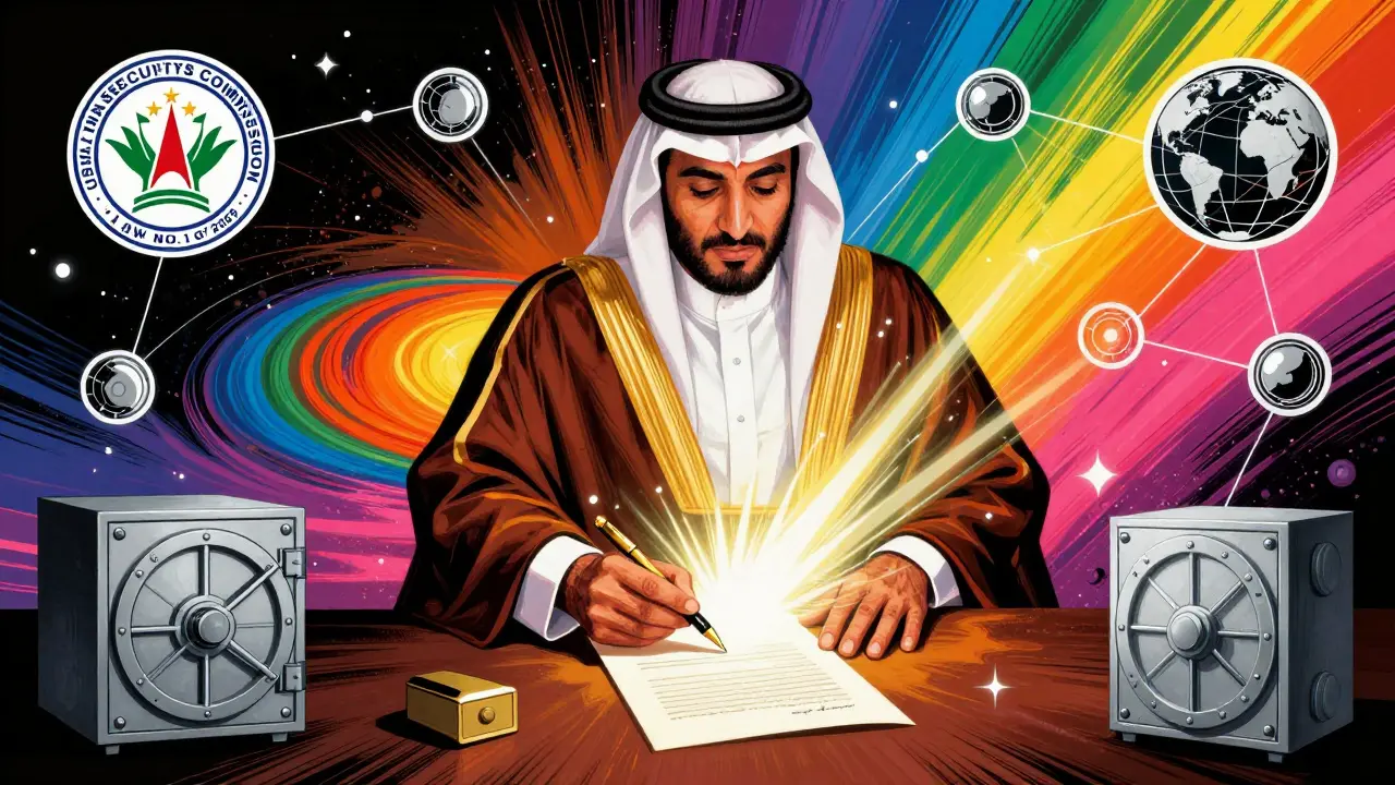 Vibrant pop art depiction of the signing of Jordan's new crypto regulation law