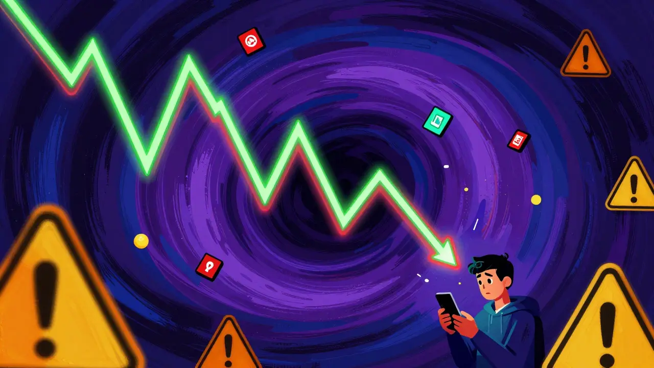 Volatility and risk visualization with neon graphs and chaotic colors in Peter Max style.