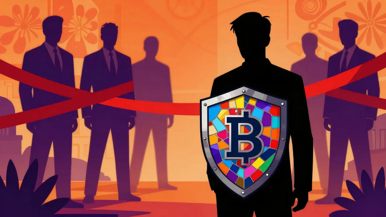 Colorful illustration of a trader shield against bureaucracy