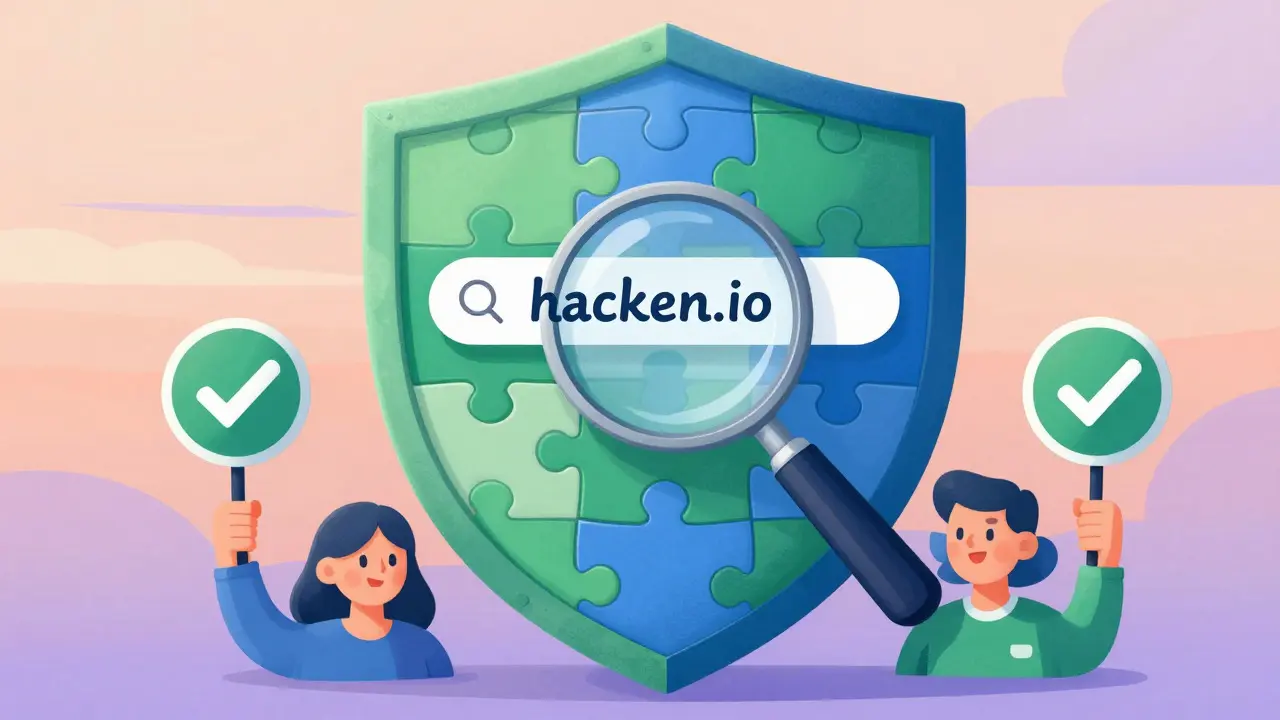Colorful shield protecting a website address, symbolizing safe verification