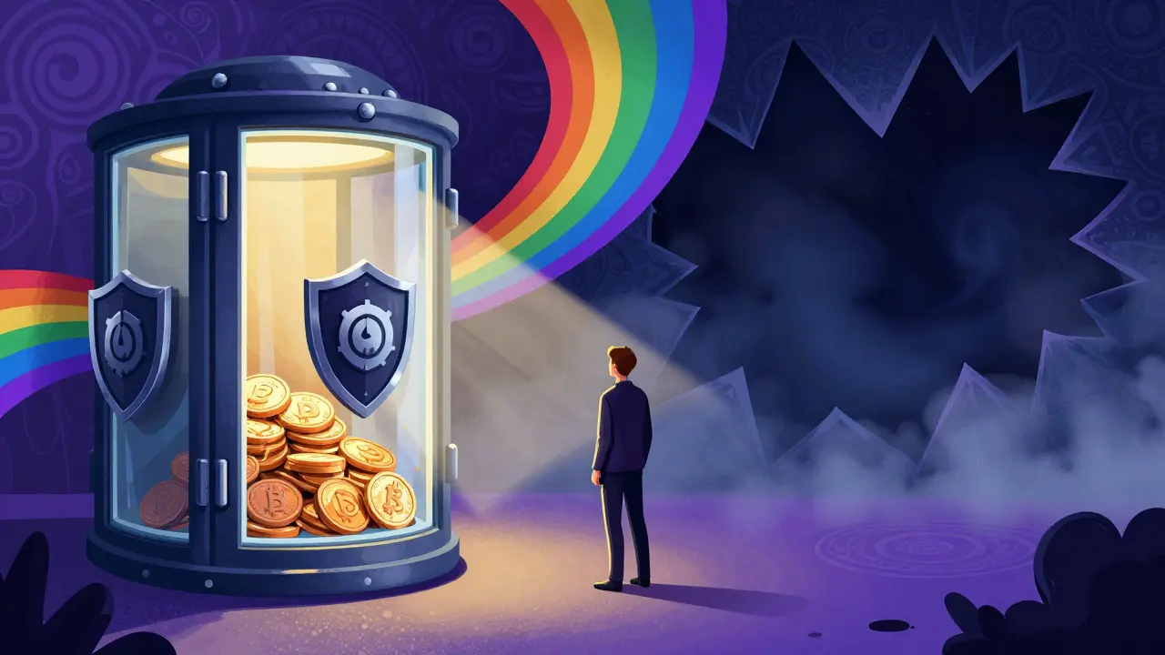 Contrast between safe regulated vault and dark scam void