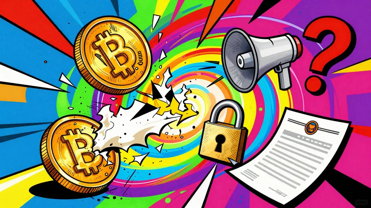 Psychedelic swirl of scam symbols like broken locks