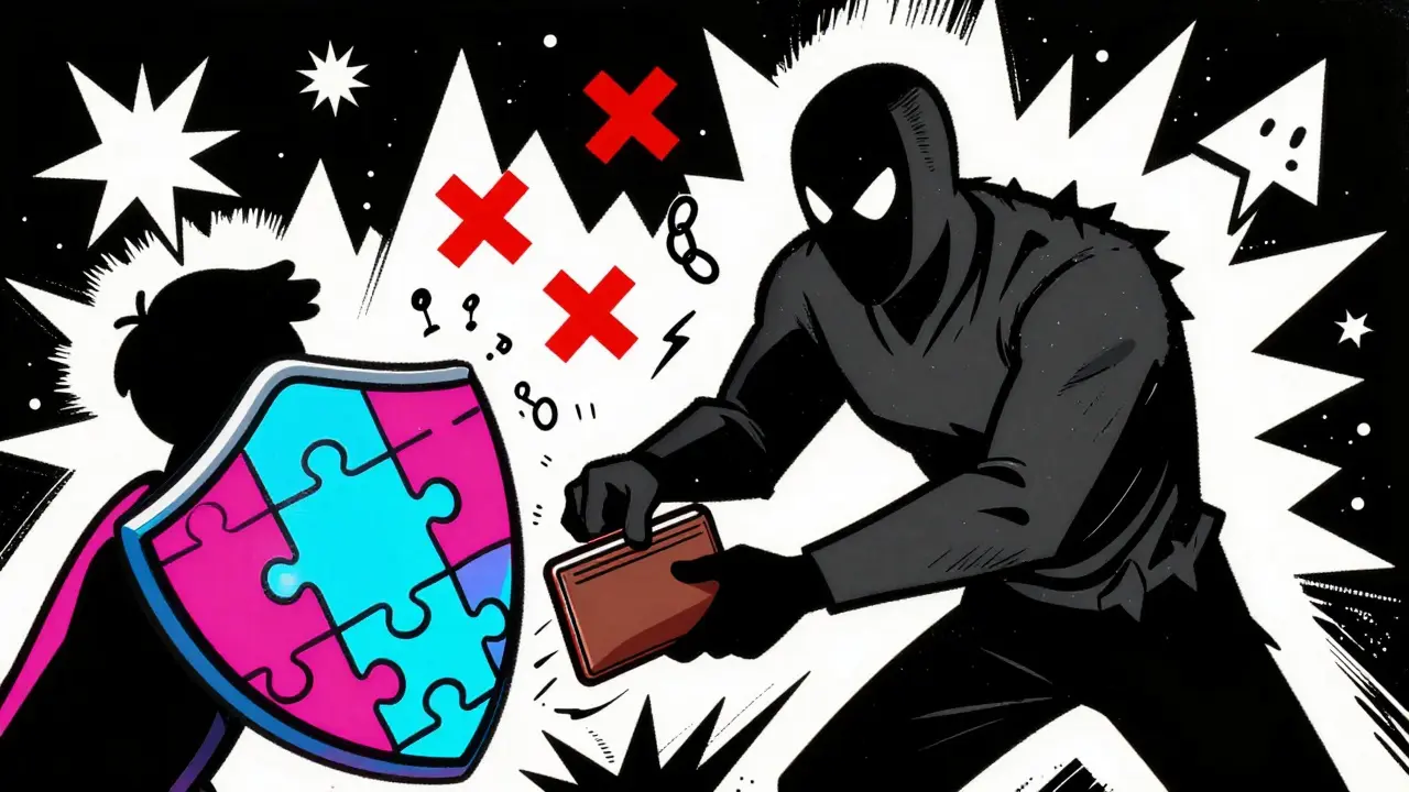 Vibrant art showing protection against crypto scam attempts
