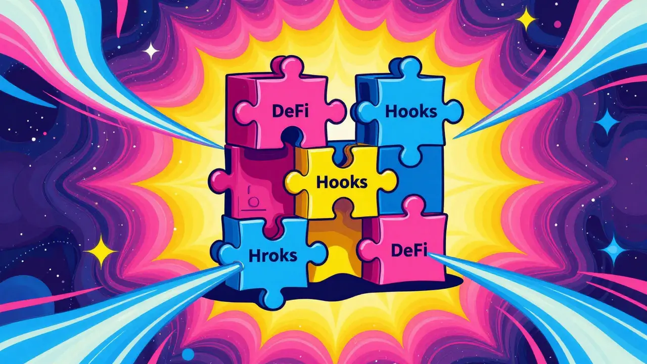 Abstract representation of customizable hooks in decentralized finance