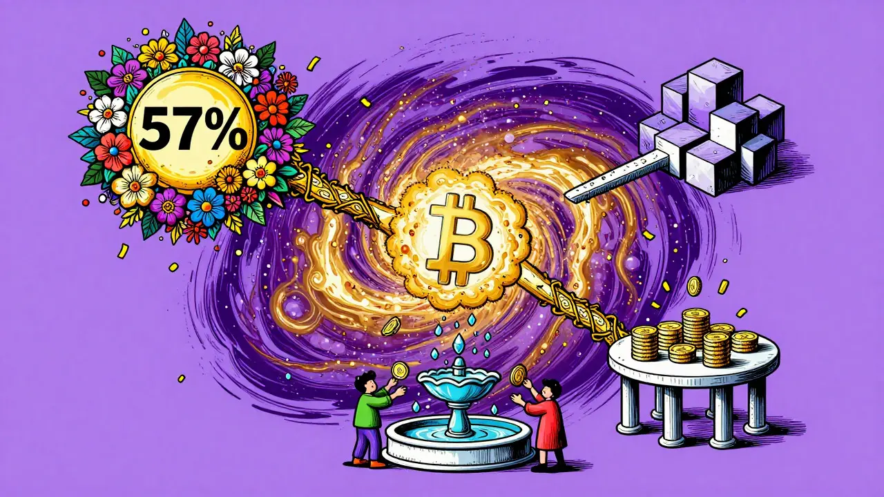 Colorful conceptual art of a token distribution galaxy with community-focused allocations