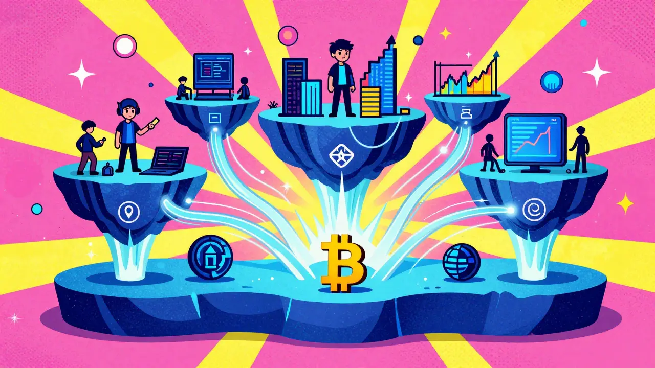 Colorful layered blockchain ecosystem with fast and slow chains