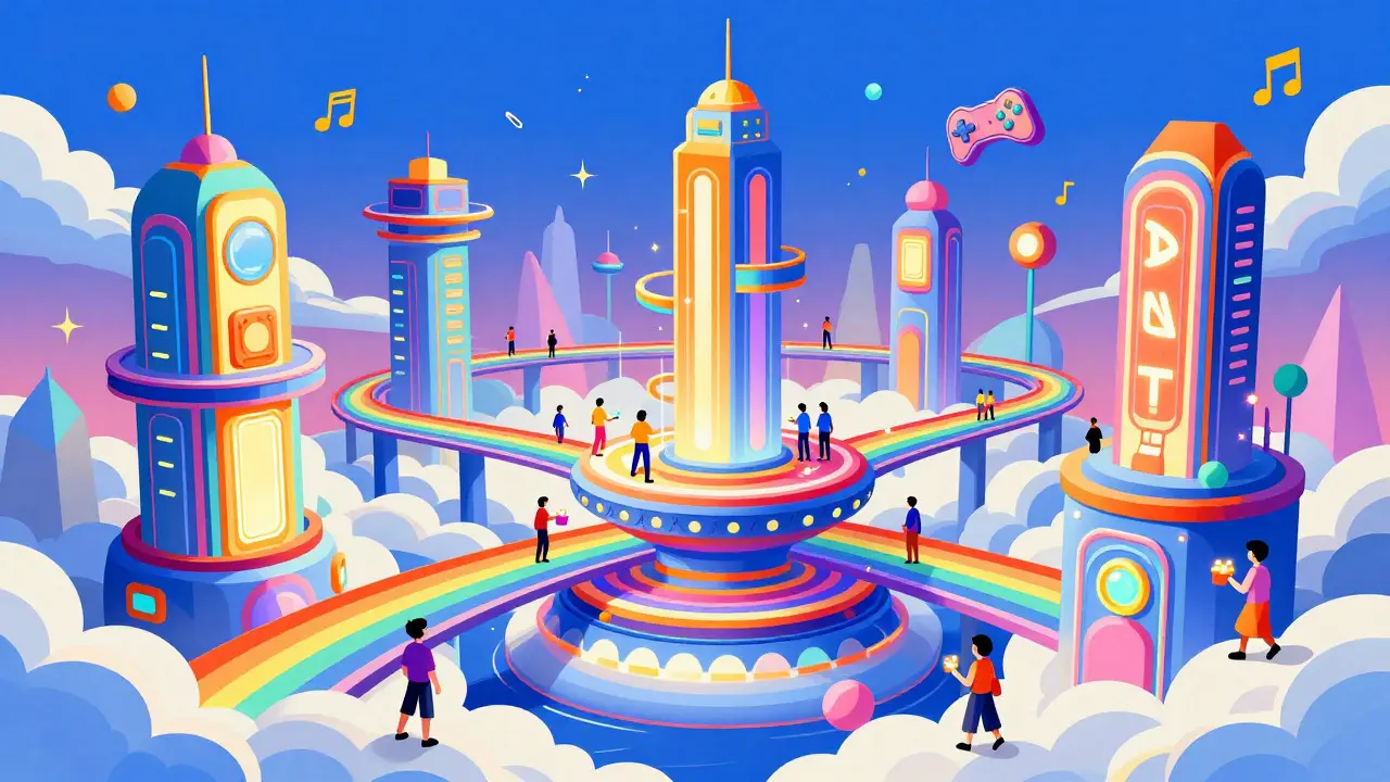 Futuristic city of light representing decentralized platform expansion