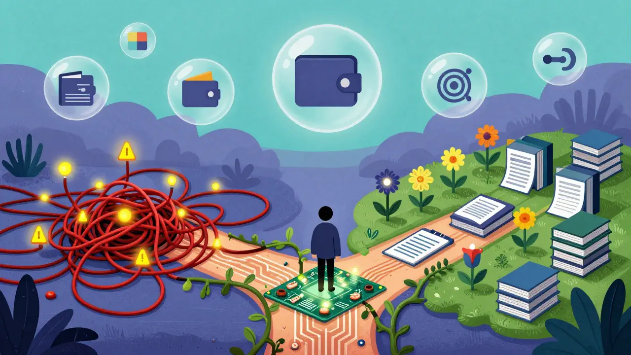 Surreal crossroads illustrating crypto tax compliance choices