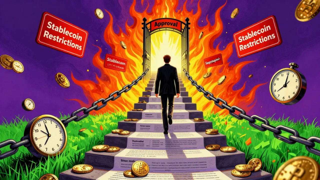 Vibrant depiction of climbing compliance costs and barriers for crypto licenses
