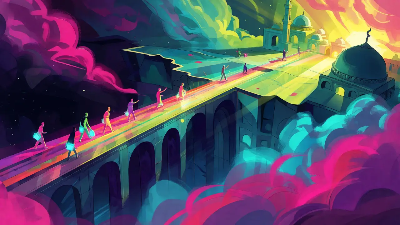 Abstract bridge connecting restricted zones to Turkey, depicting the crypto workaround route.