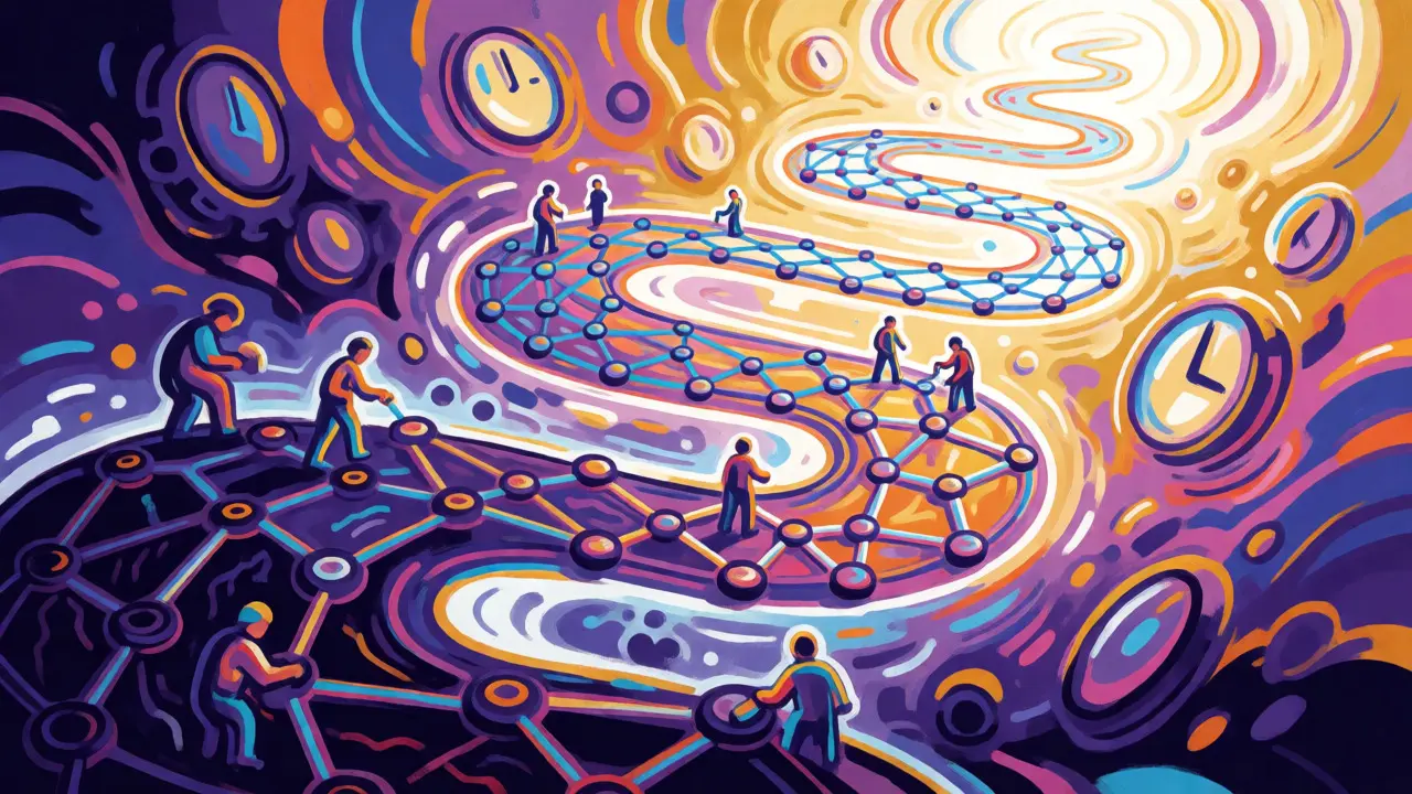 Abstract digital path showing blockchain evolution over time