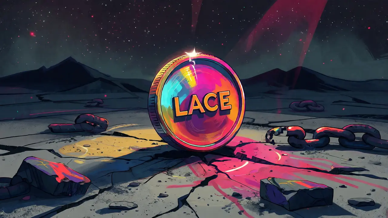 Isolated LACE token on a barren digital landscape with zero trading activity.