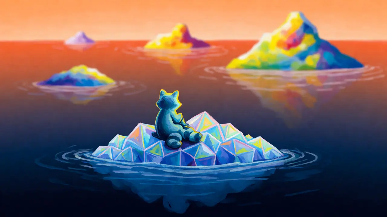 Lonely raccoon on isolated blockchain island