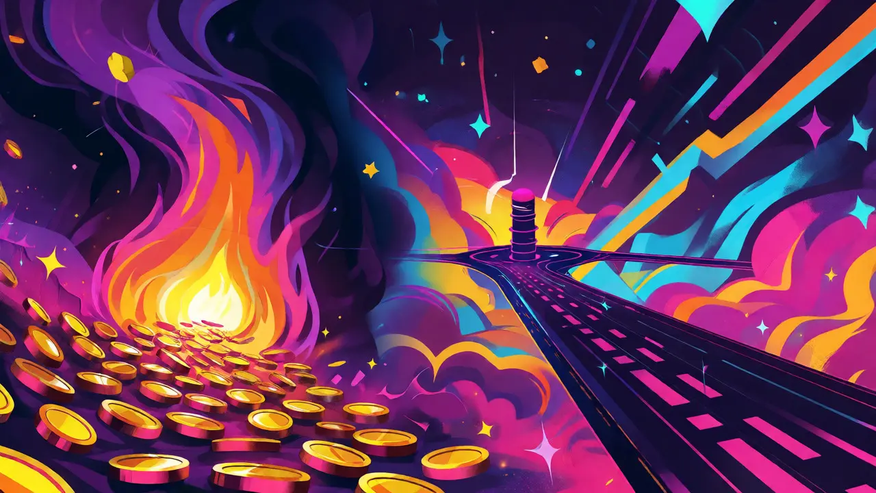 Abstract art showing coins burning and digital highways