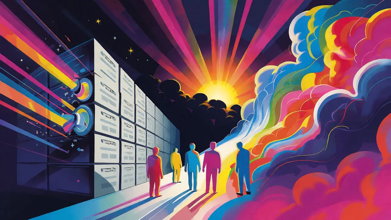 Abstract art showing transition from servers to cloud