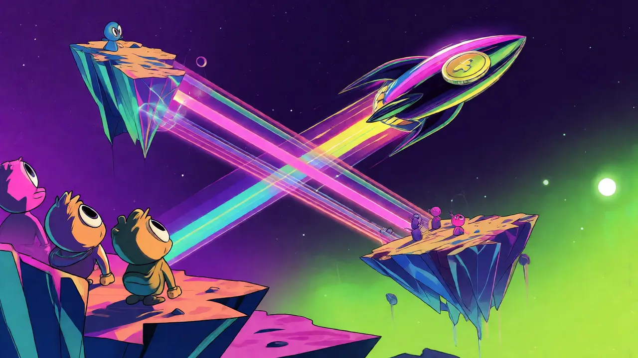 Futuristic coin-rocket speeding through colorful space on the opBNB network