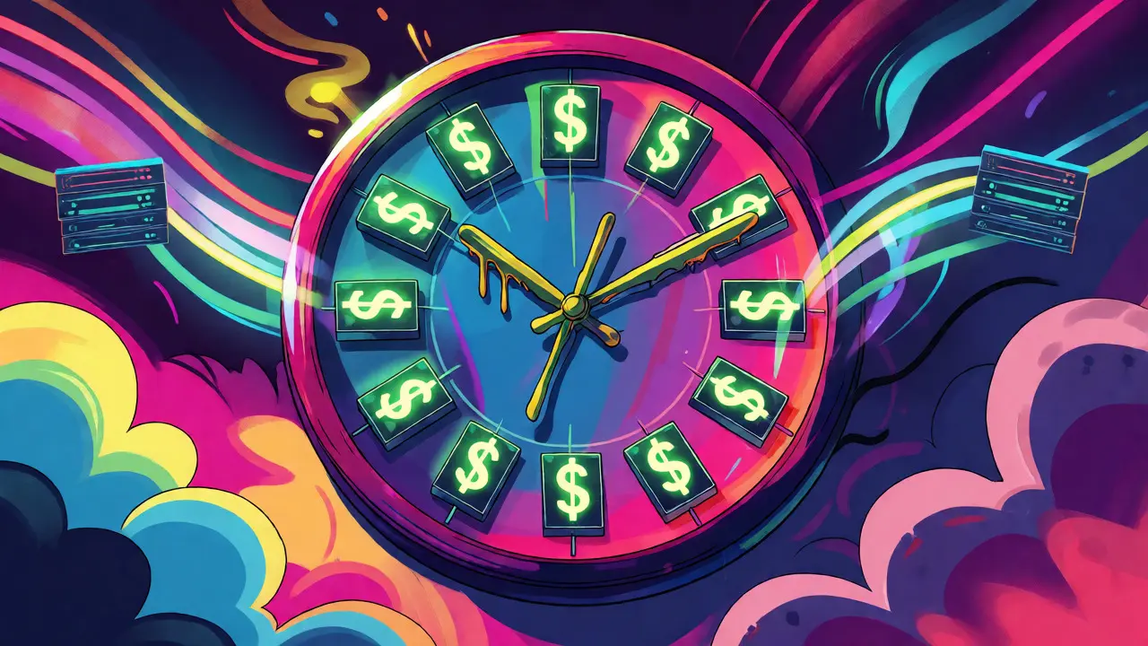 Neon clock with server icons symbolizing licensing deadlines