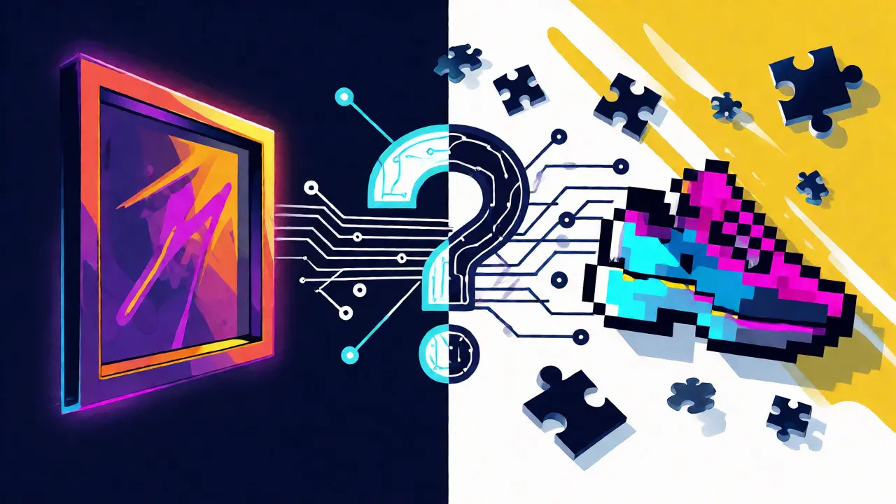 Stylized graphic showing the disconnect between Artify NFTs and Gamerse gaming elements.